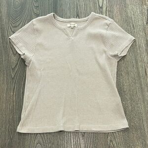 Madewell Womens Blouse Short Sleeve Henley Neck Stretch Striped Brown White Sz L